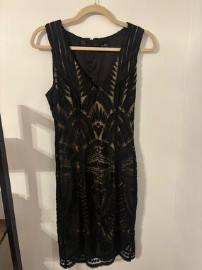 Bardot Black Lace-Overlay V-Neck Midi Dress